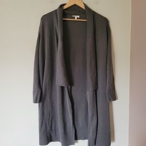 Eileen Fisher Women's Open Front Peruvian Cotton Knit Long Cardigan Grey XL